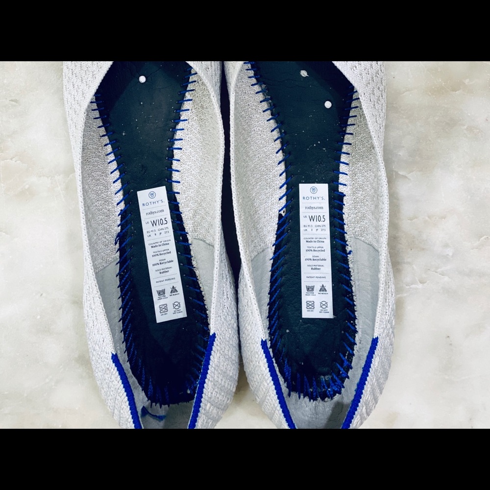 Rothy's White Knit Flats with Light Blue Insole and Royal Blue Trim - Picture 3 of 4